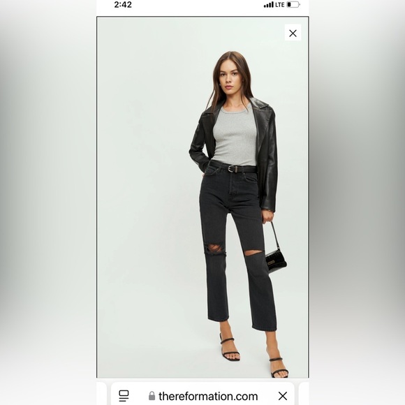 Reformation Cynthia High Rise Straight Jeans Black Ripped Size 27 - Picture 6 of 14